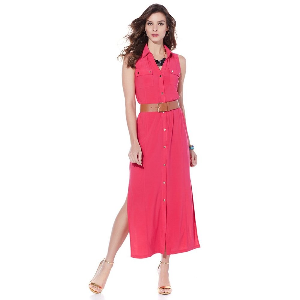 Spring Style Resort Maxi Dress w/Belt, Sangria